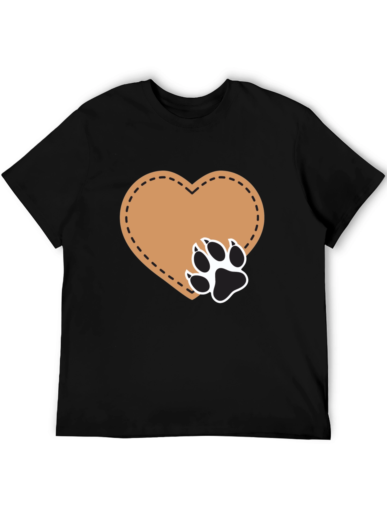Heart Paw Print T-Shirt - Casual Black Tee
