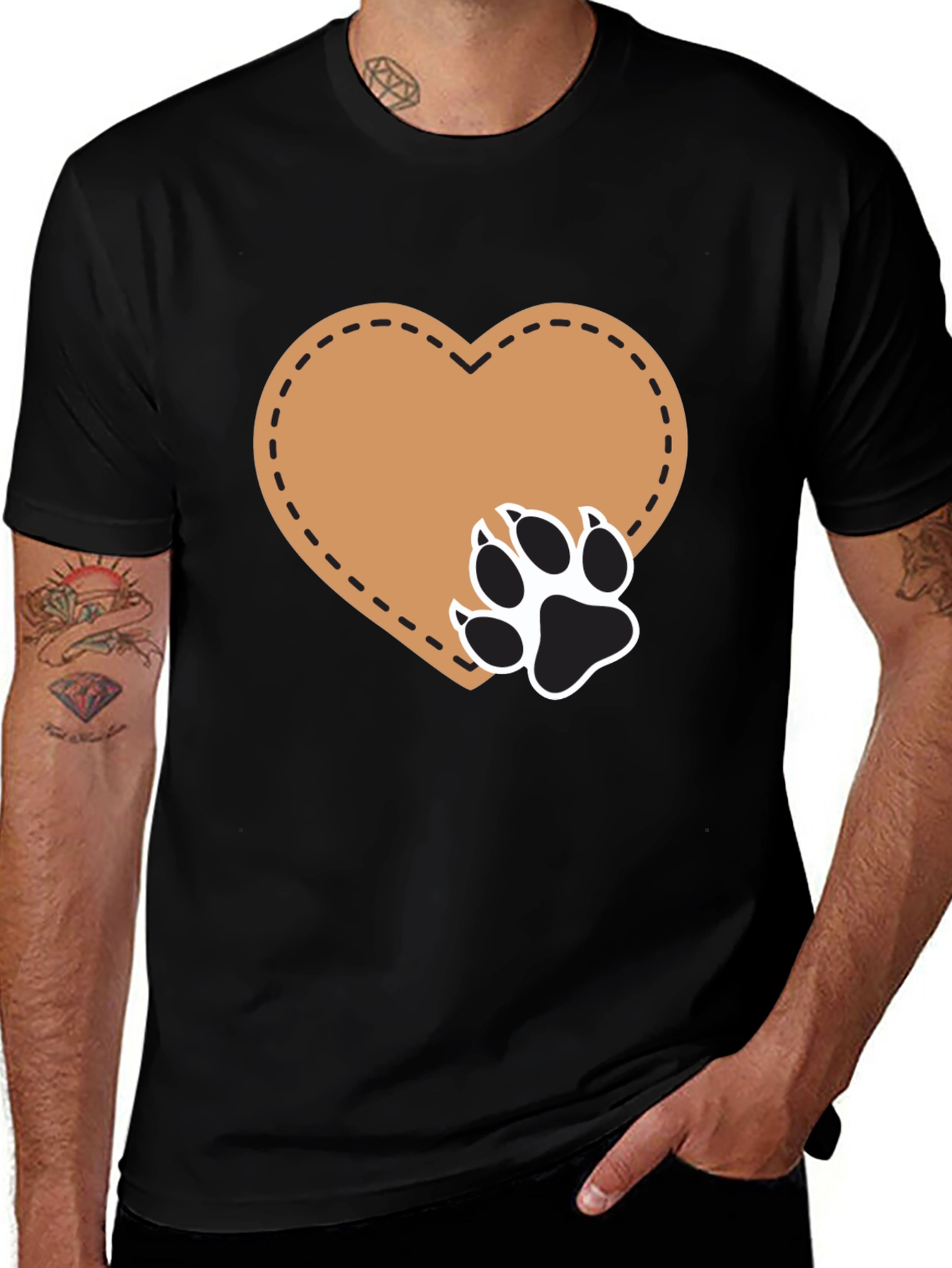 Heart Paw Print T-Shirt - Casual Black Tee
