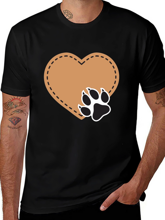 Heart Paw Print T-Shirt - Casual Black Tee