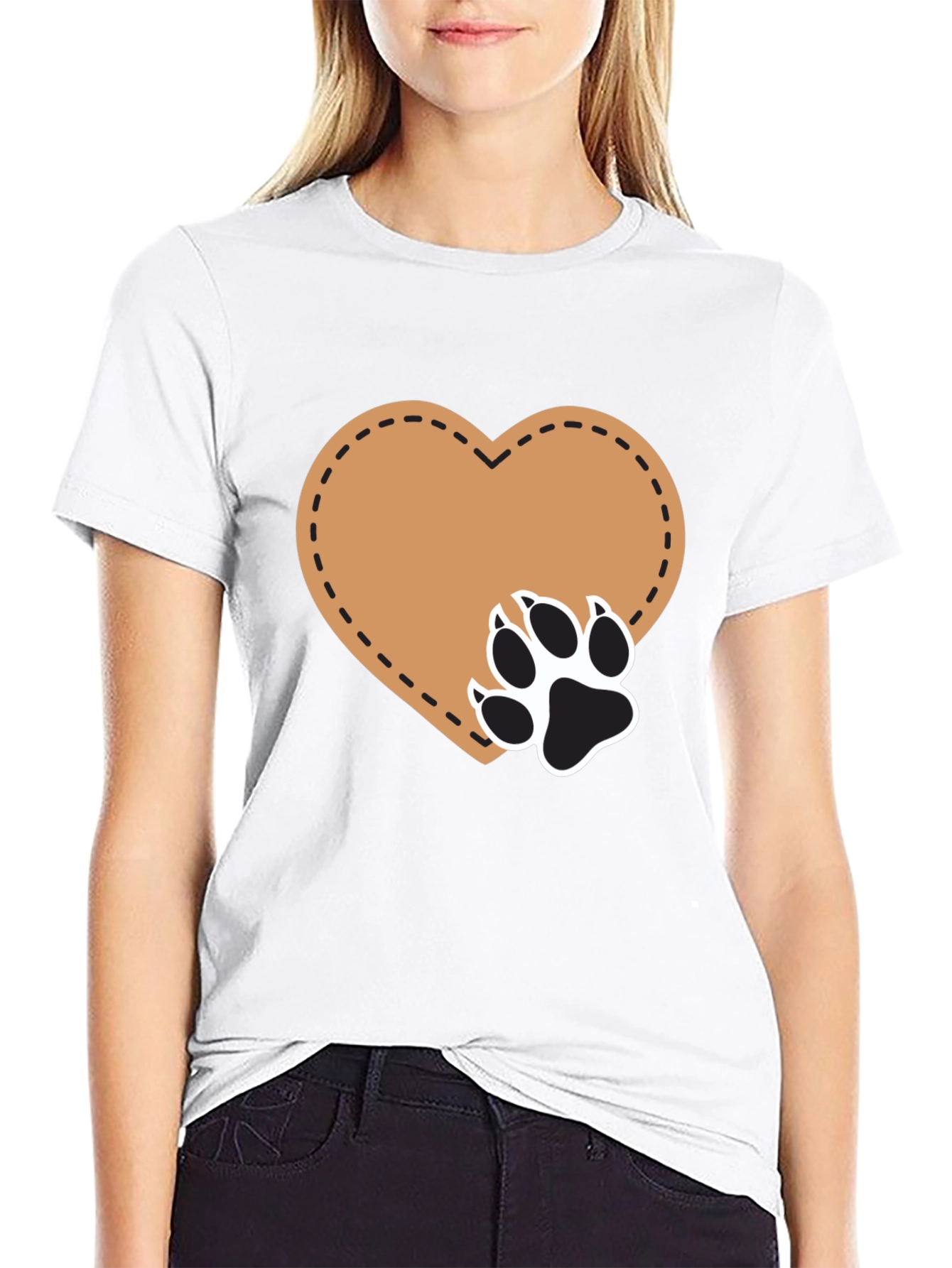 Heart Paw Print T-Shirt - Casual Black Tee