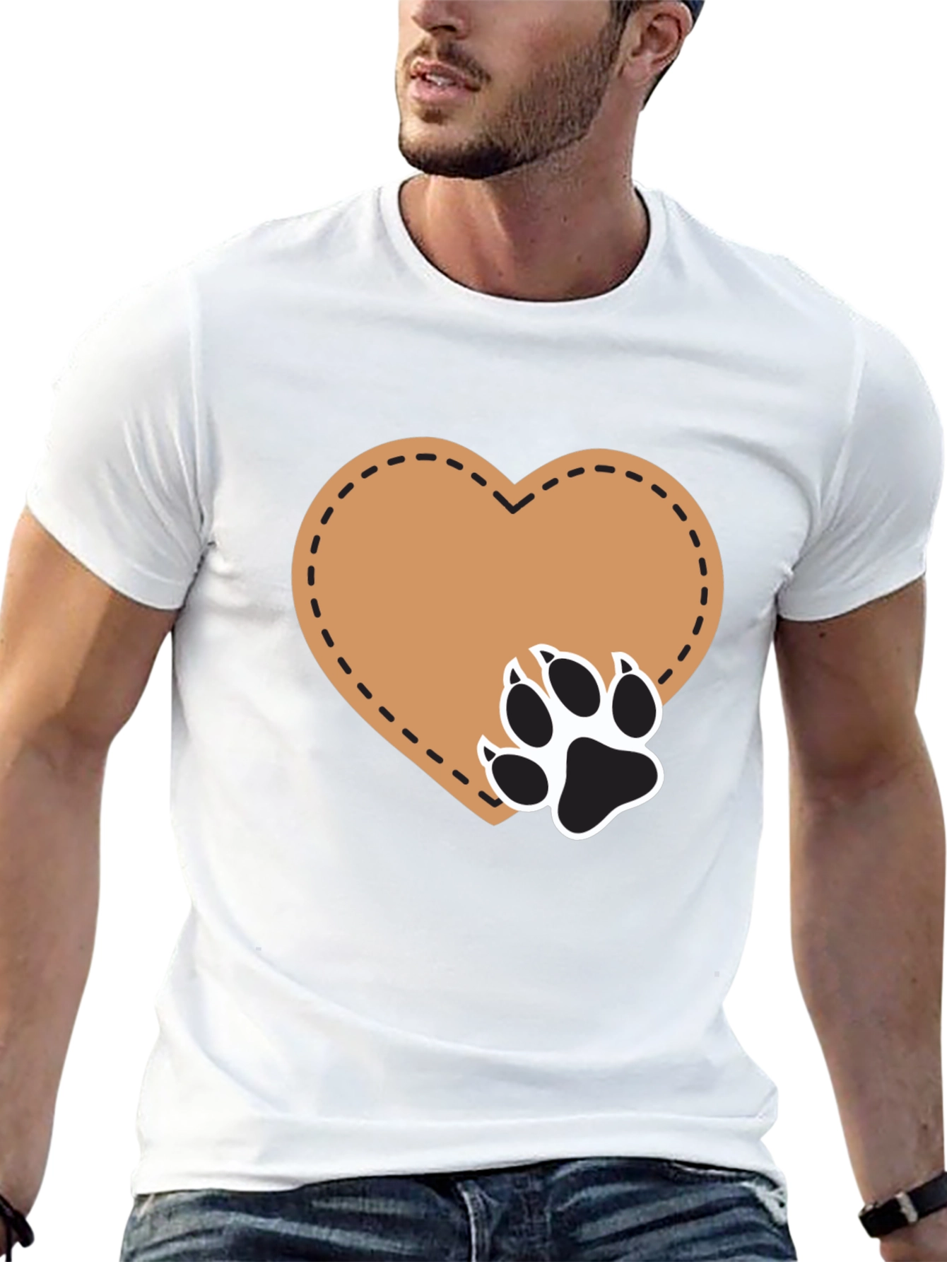 Heart Paw Print T-Shirt - Casual Black Tee