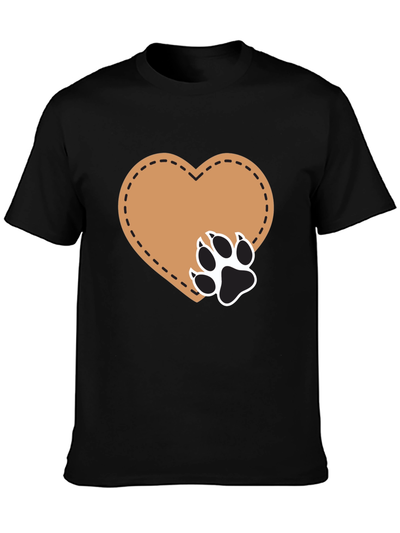 Heart Paw Print T-Shirt - Casual Black Tee