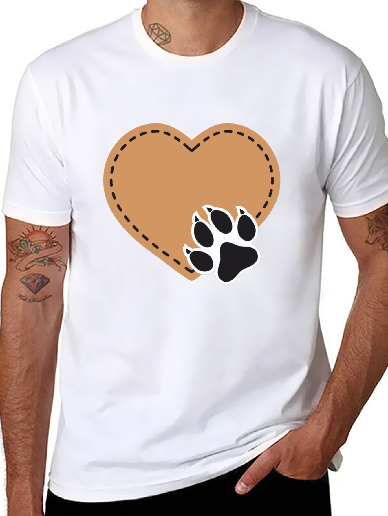 Heart Paw Print T-Shirt - Casual Black Tee