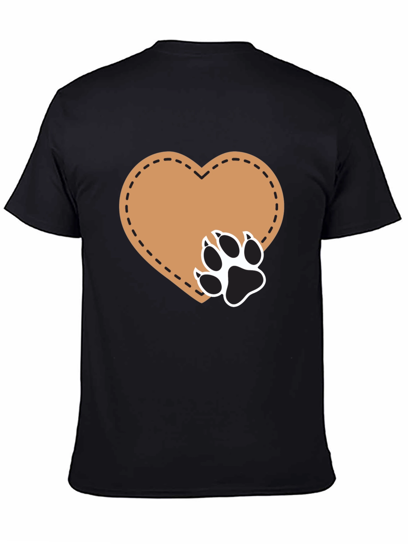 Heart Paw Print T-Shirt - Casual Black Tee