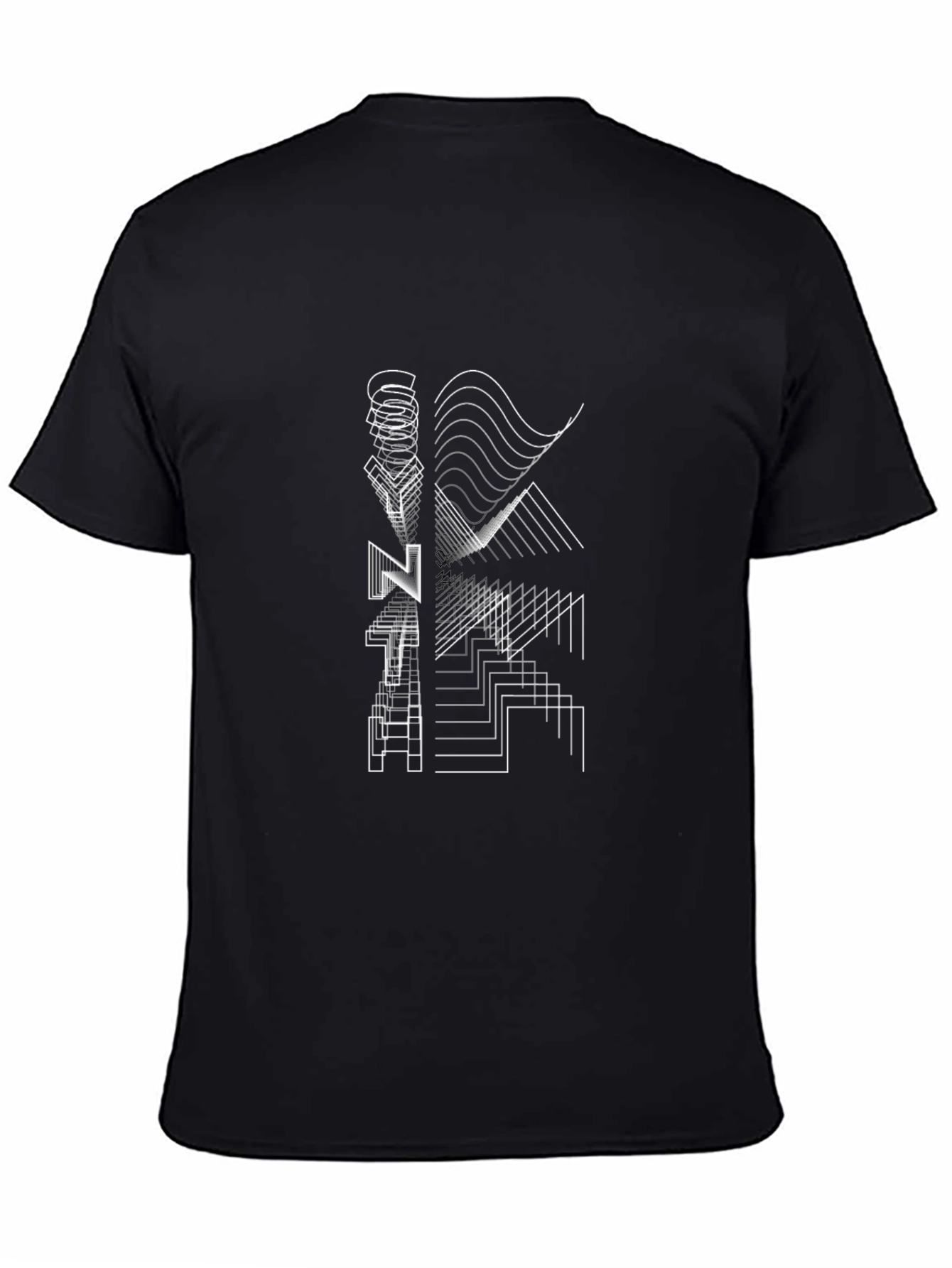 Geometric Line Art Black T-Shirt