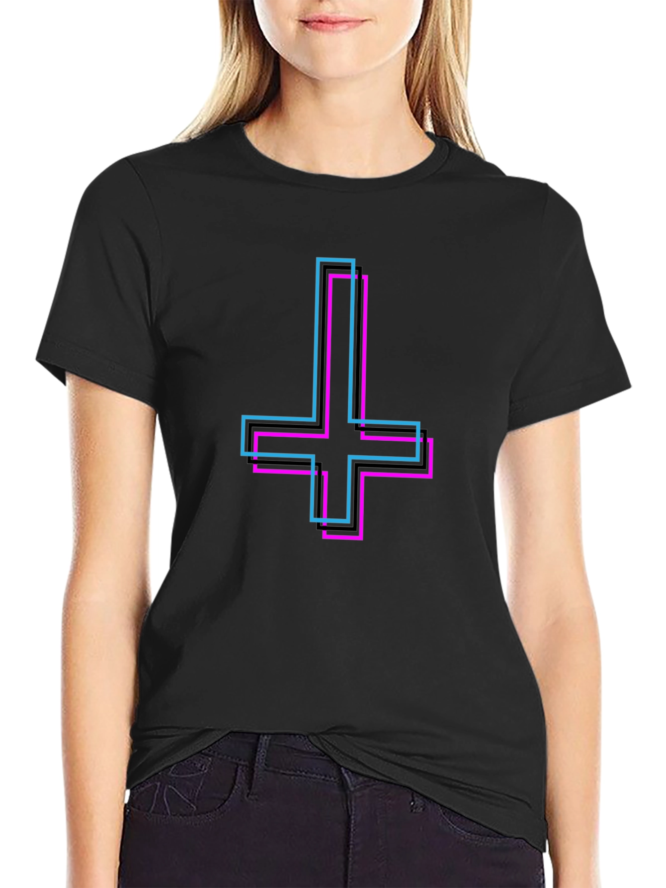 Inverted Cross Graphic Tee - Edgy Style