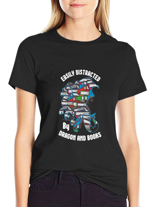 Easily Distracted Dragon and Books T-Shirt