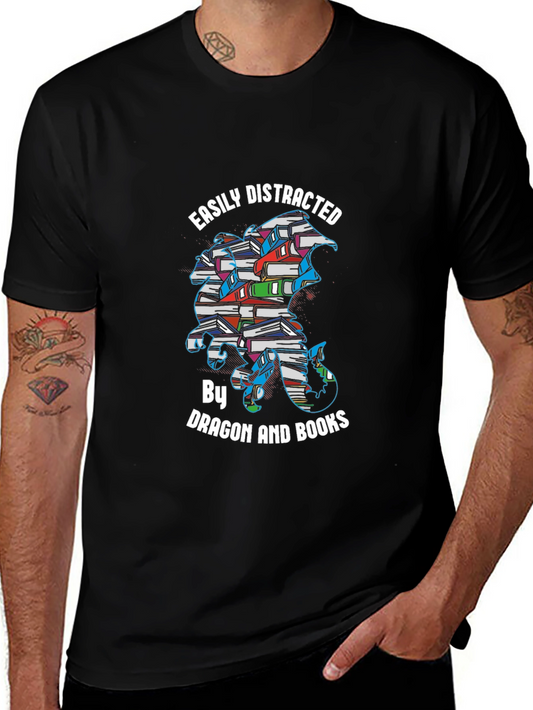 Easily Distracted Dragon and Books T-Shirt