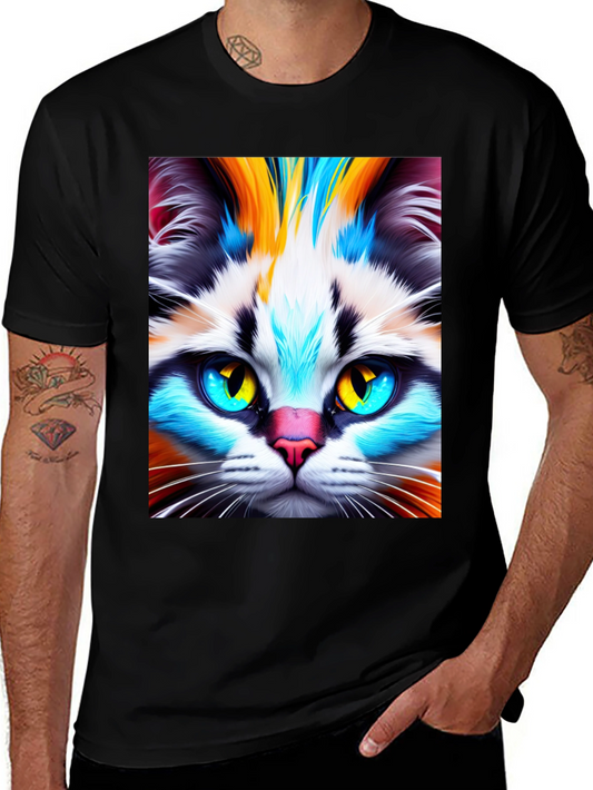 Colorful Cat Face Graphic Tee - Unisex