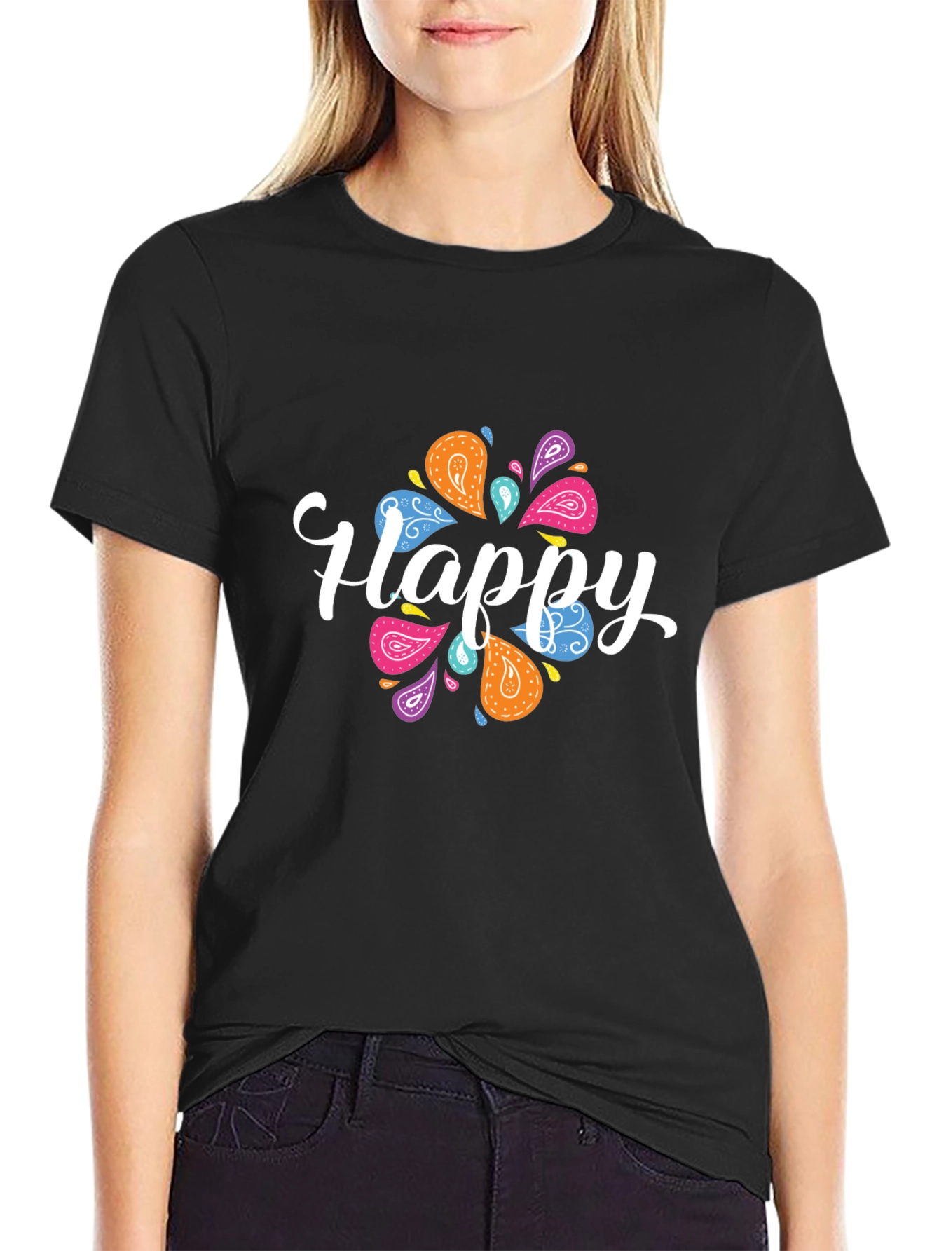 Happy Paisley Graphic Black T-Shirt