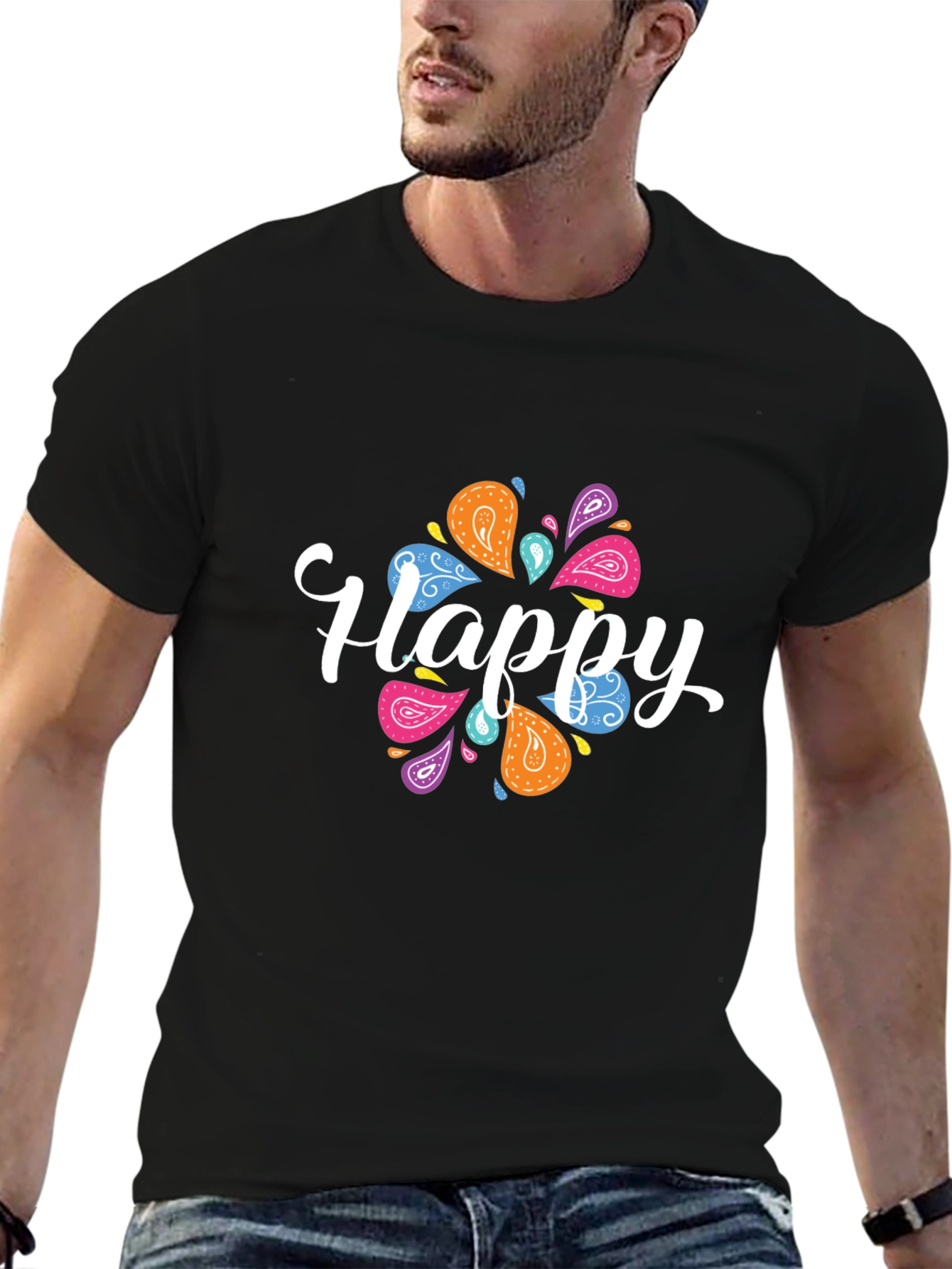 Happy Paisley Graphic Black T-Shirt