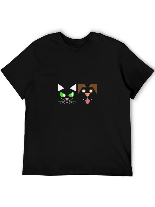 Geometric Cat & Dog Graphic T-Shirt
