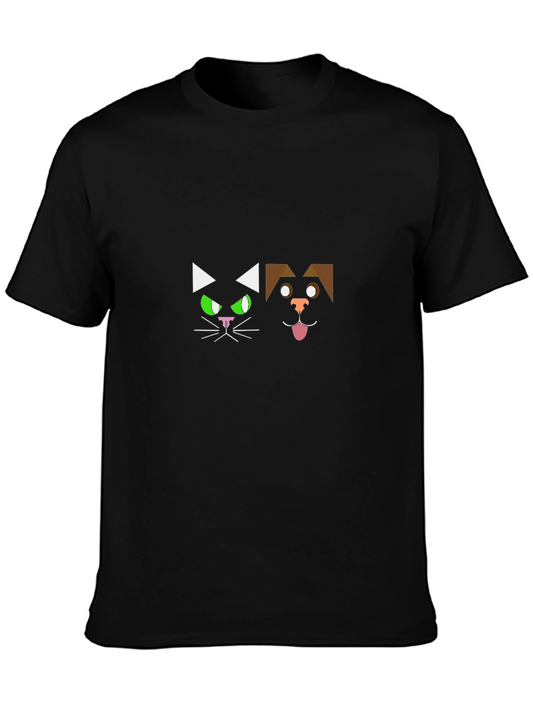 Geometric Cat & Dog Graphic T-Shirt
