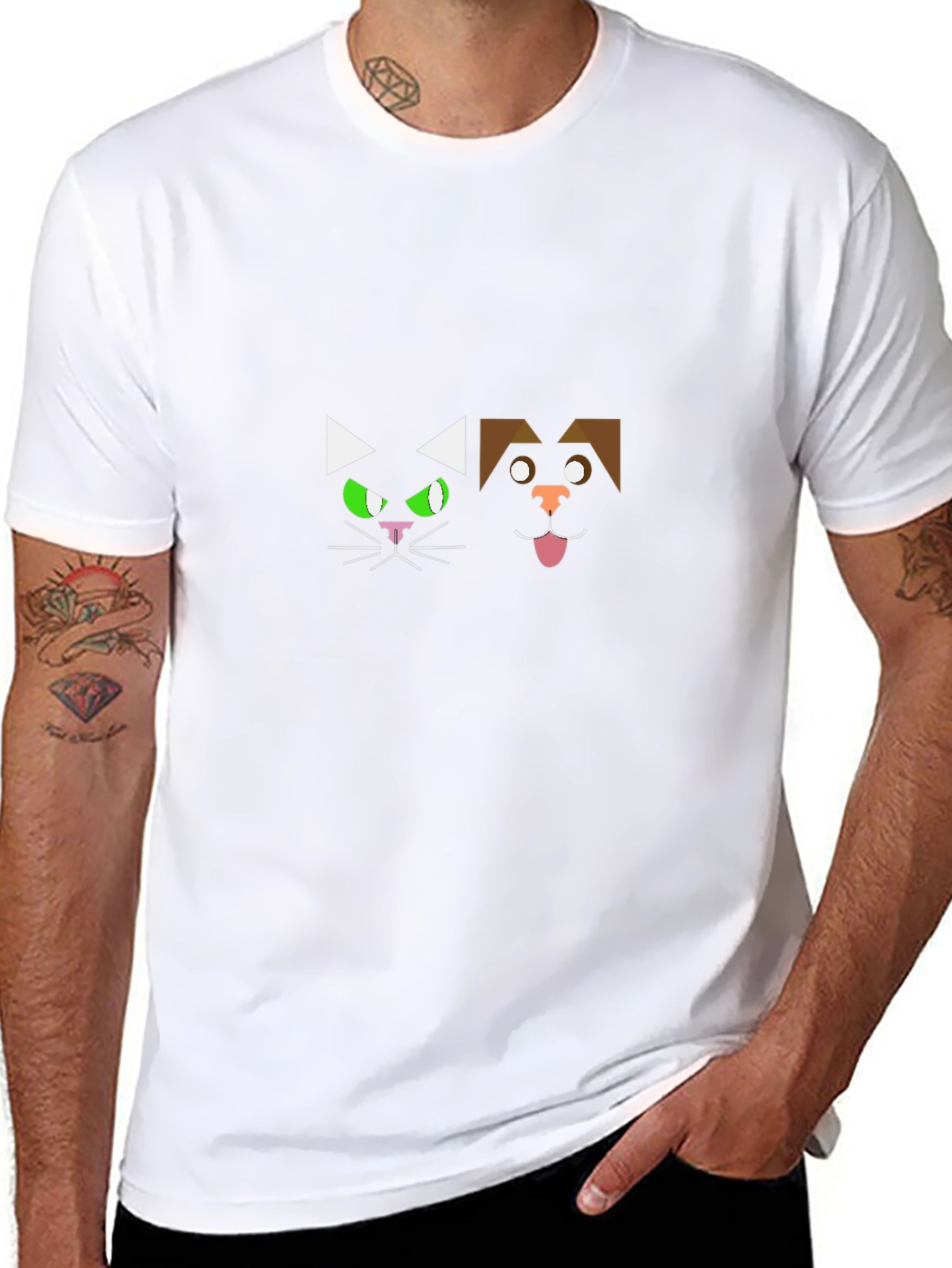 Geometric Cat & Dog Graphic T-Shirt