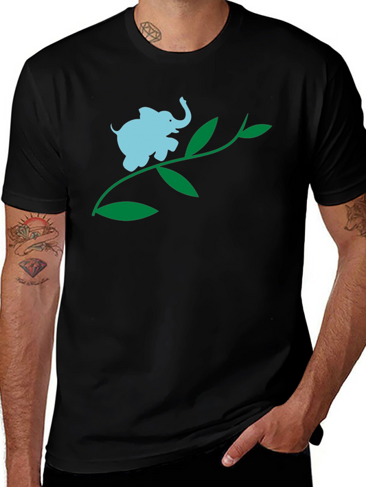 Elephant on Vine Graphic Tee - Black Cotton Blend Shirt