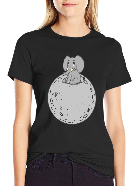 Elephant on Moon Graphic T-Shirt - Black