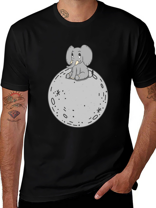 Elephant on Moon Graphic T-Shirt - Black