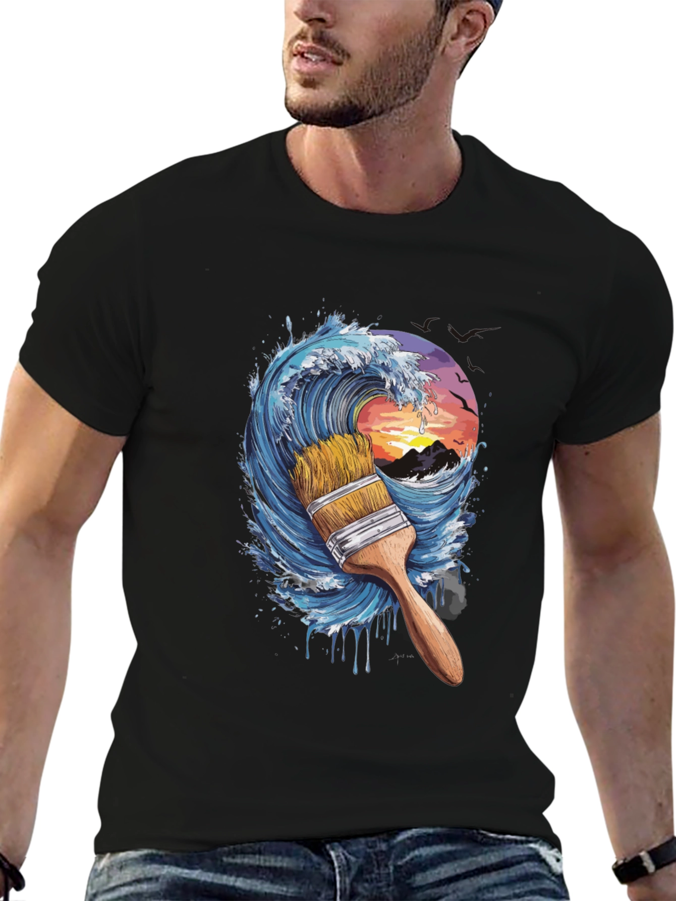 Wave Paintbrush Black Graphic Tee
