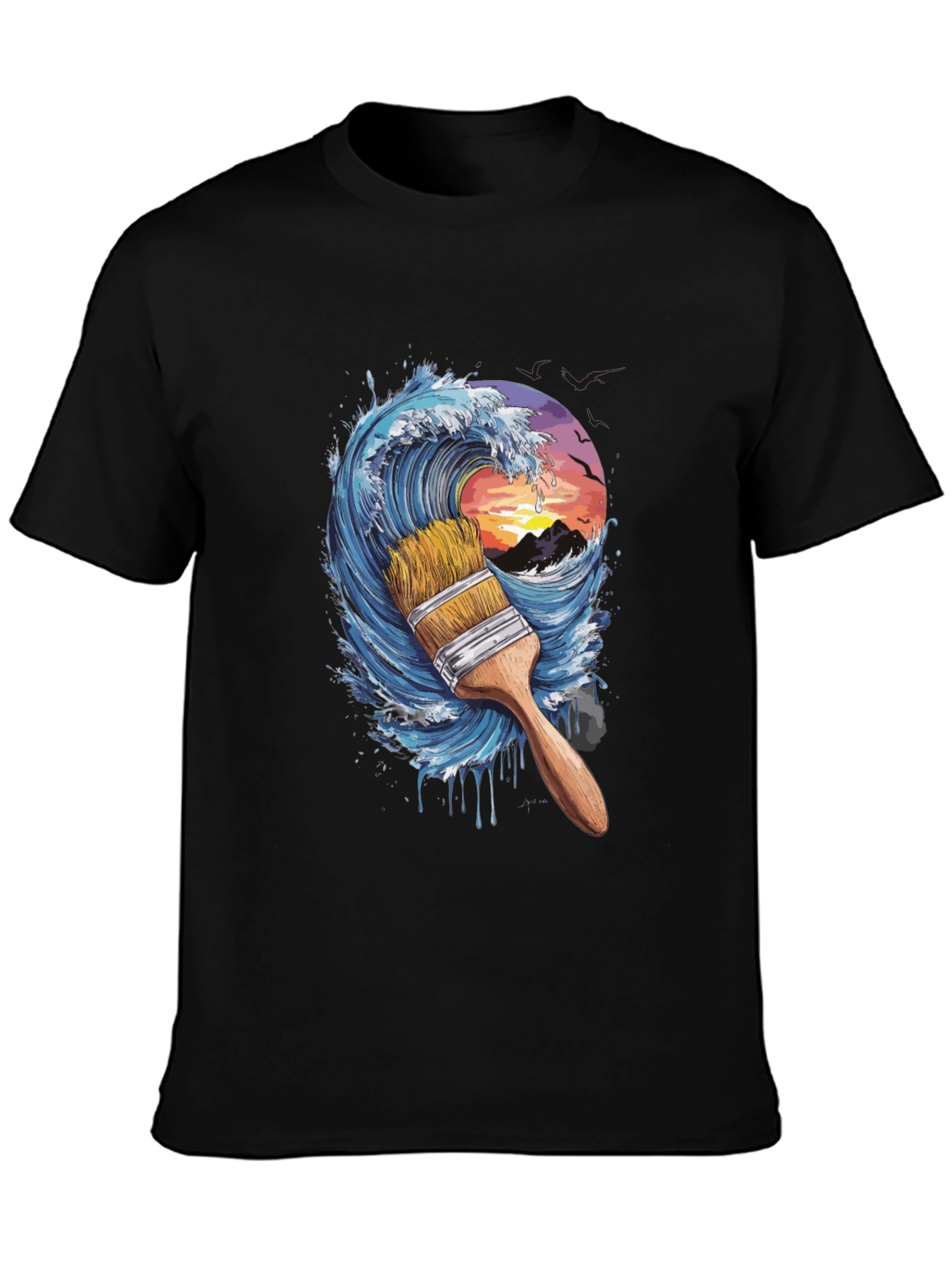 Wave Paintbrush Black Graphic Tee