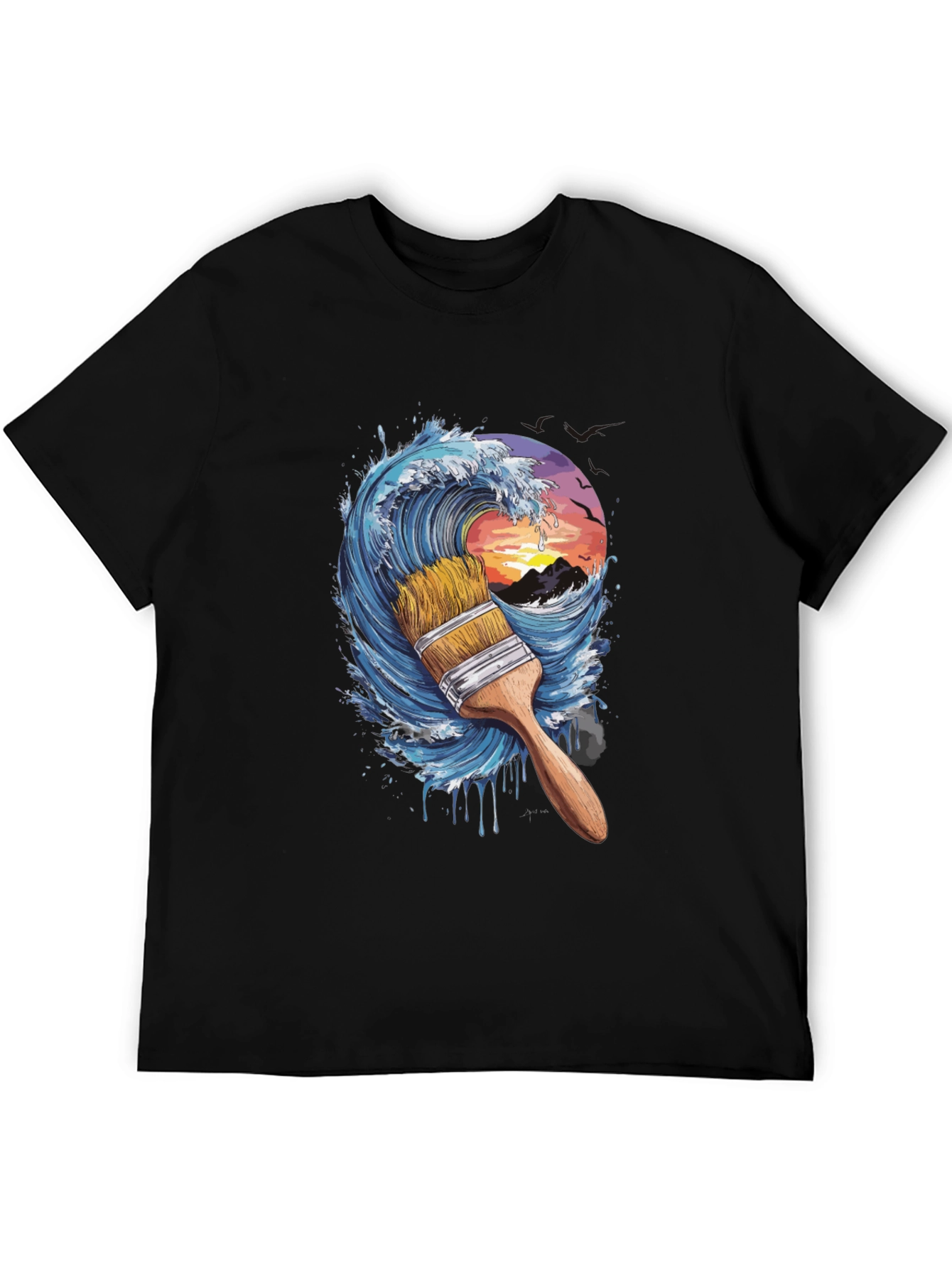 Wave Paintbrush Black Graphic Tee