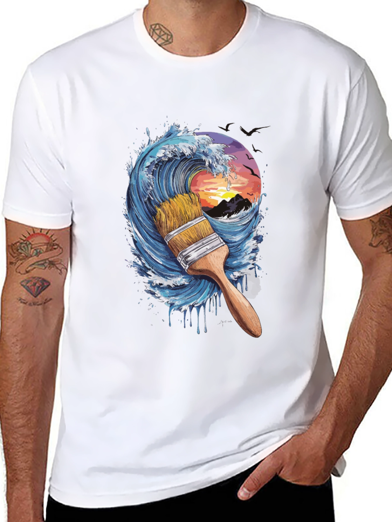 Wave Paintbrush Black Graphic Tee