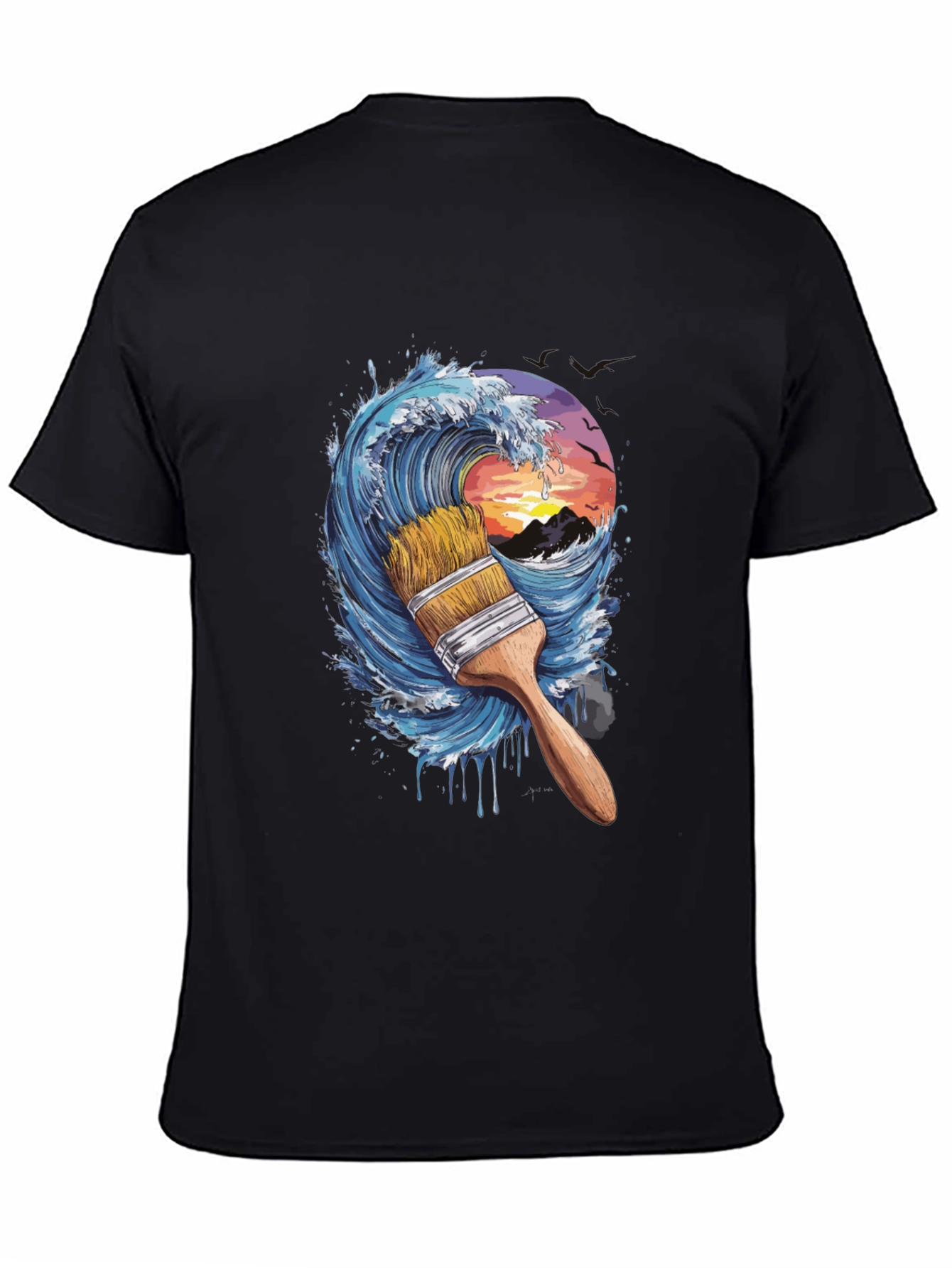 Wave Paintbrush Black Graphic Tee