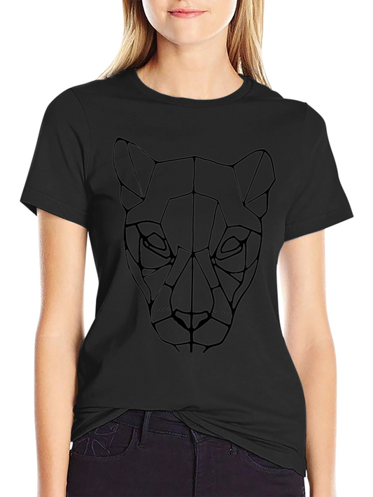 Geometric Panther Graphic T-Shirt - Stylish Black Tee