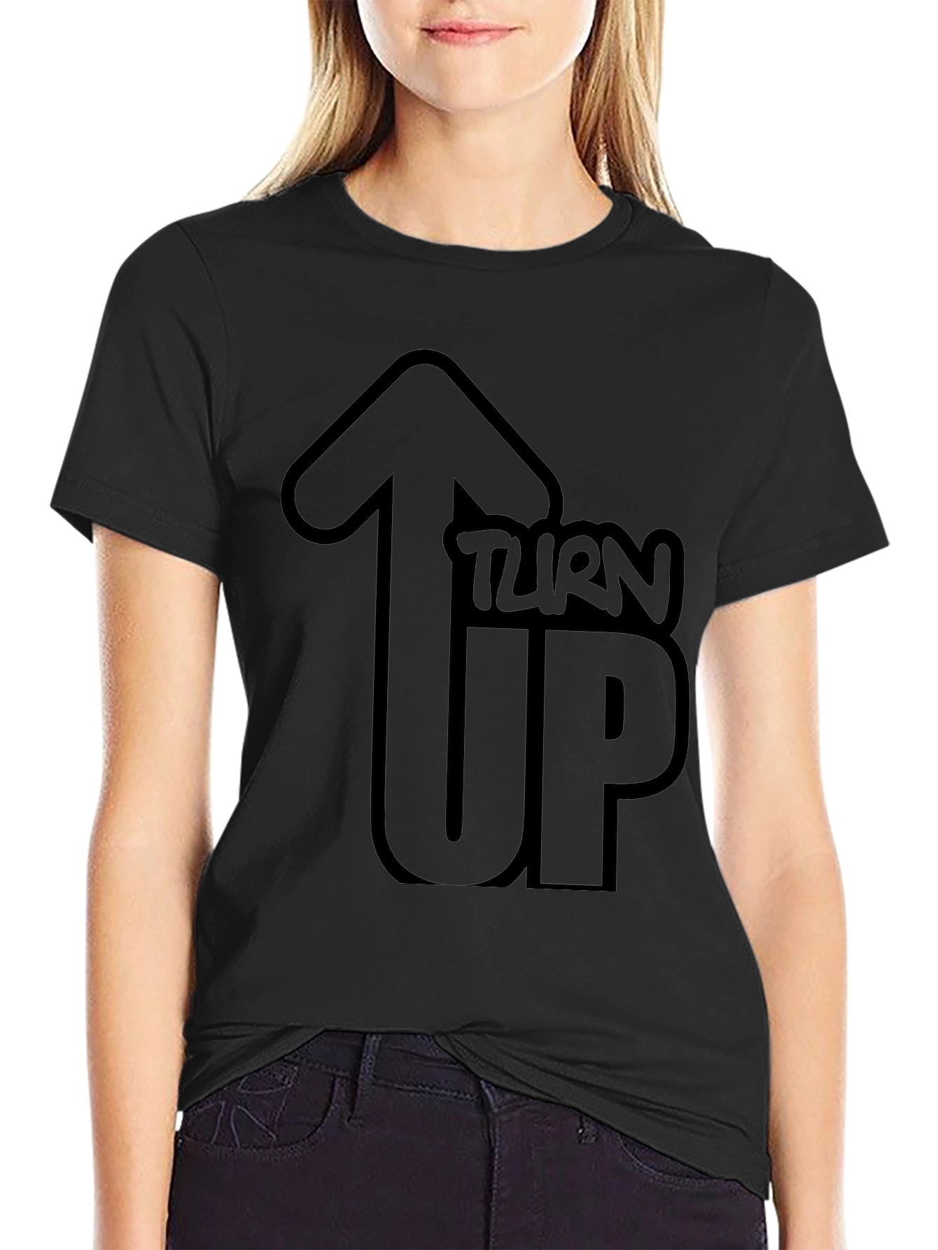 Turn Up Graphic Black T-Shirt