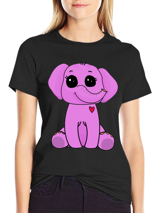Cute Elephant Graphic Tee - Black