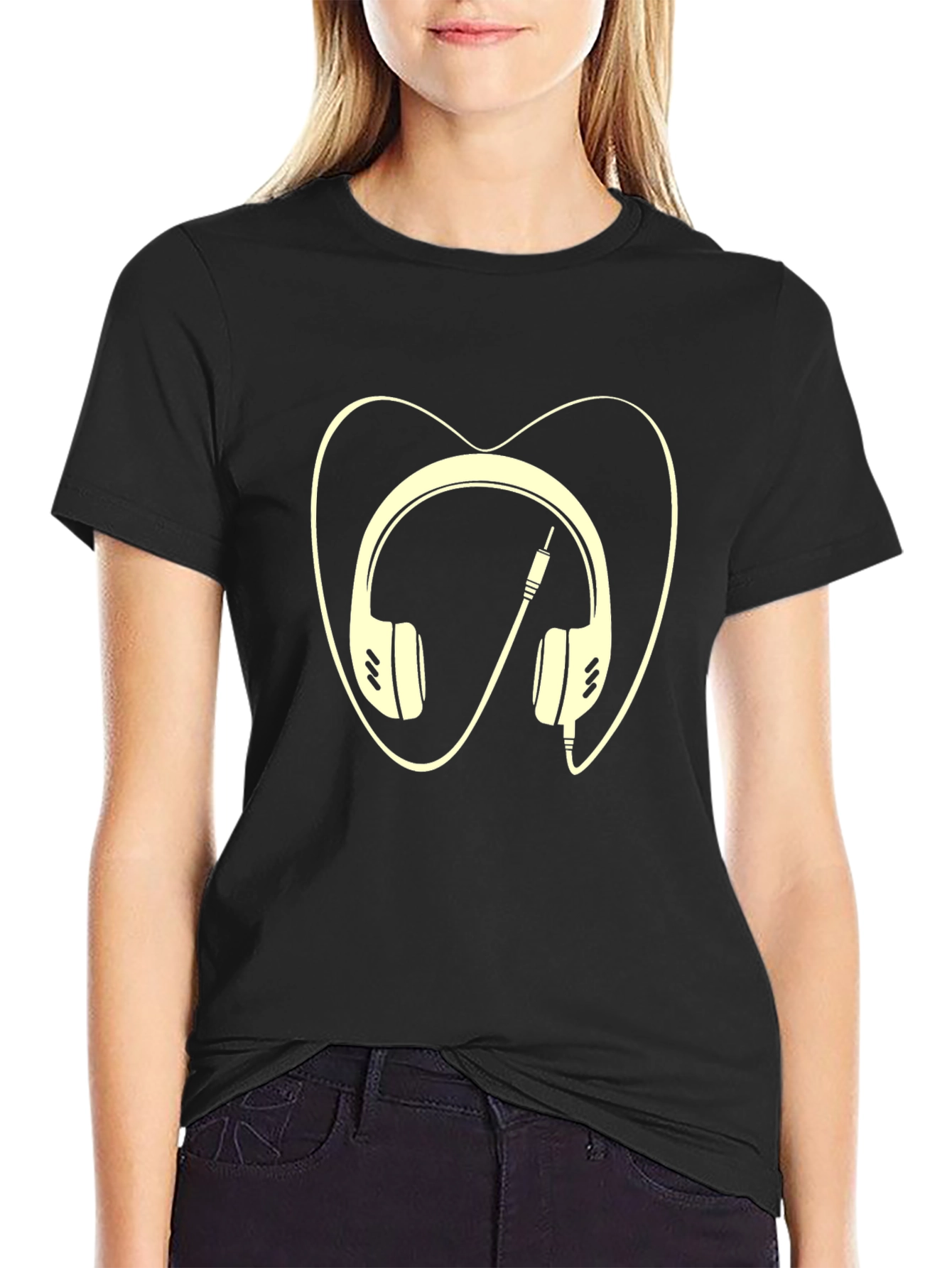 Headphone Heart Graphic Tee - Black