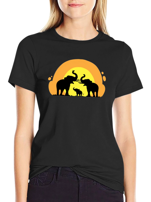 Elephant Sunset Graphic Tee - Black Cotton T-Shirt