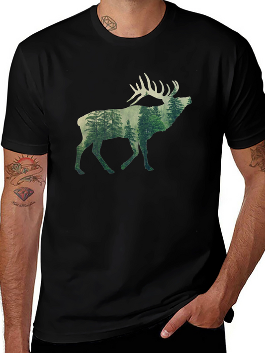Nature Deer Graphic Tee - Black