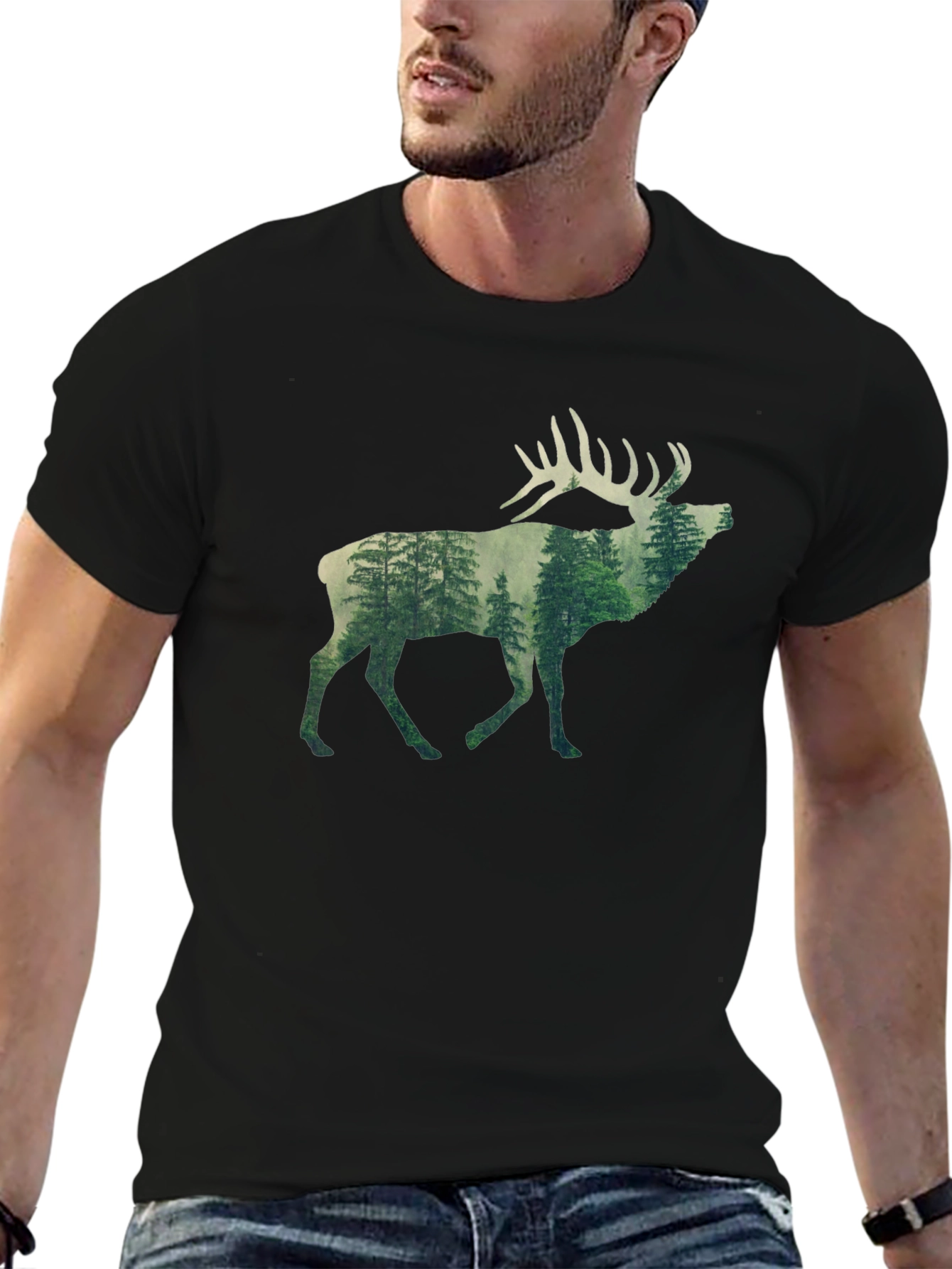 Nature Deer Graphic Tee - Black