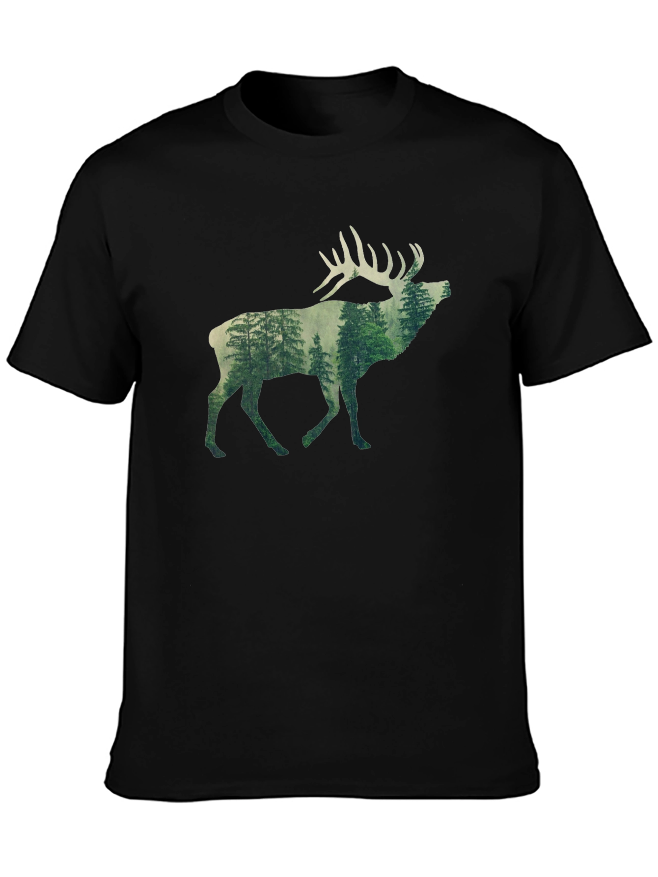 Nature Deer Graphic Tee - Black