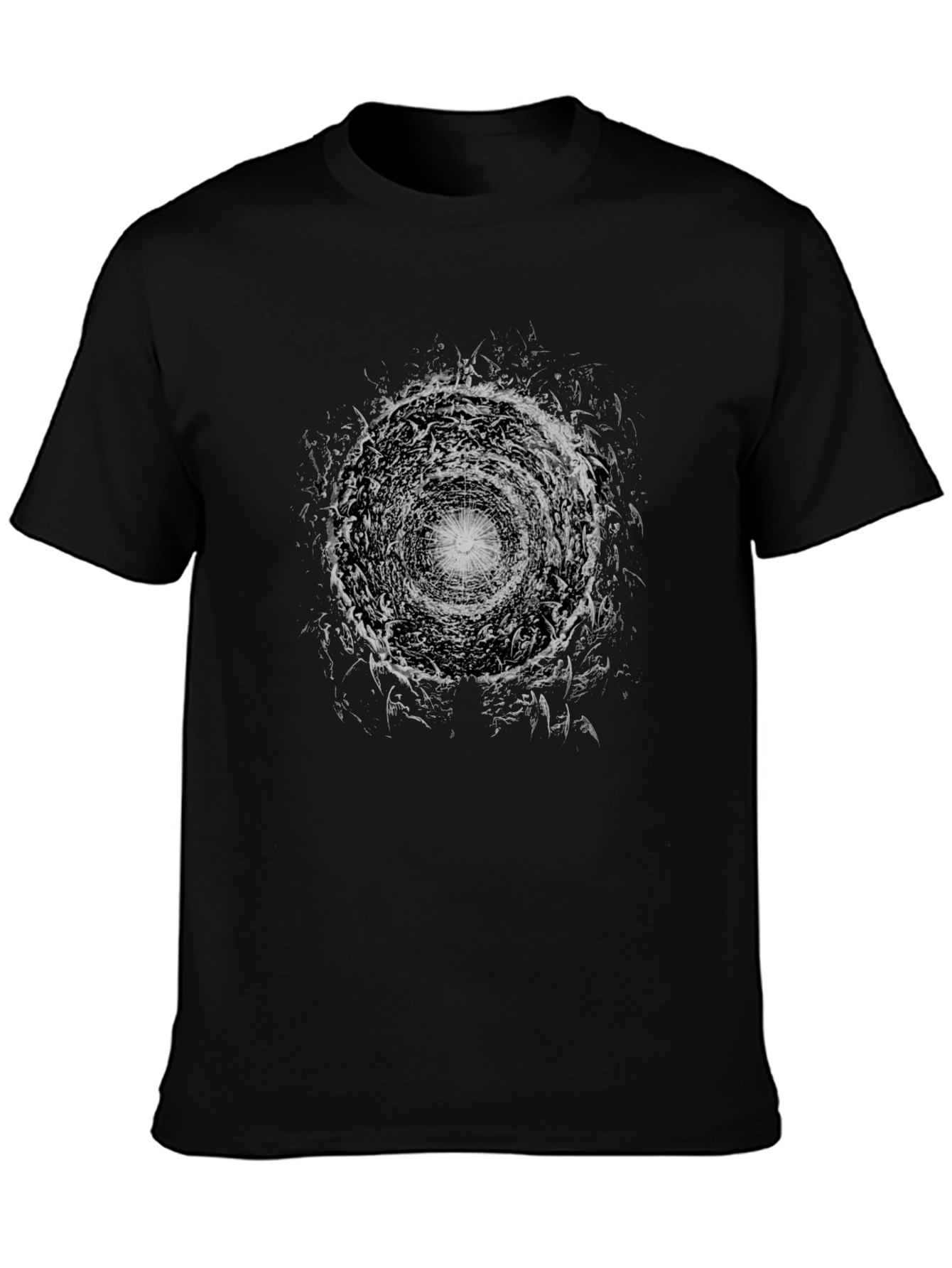 Abstract Vortex Graphic Print Tee - Black