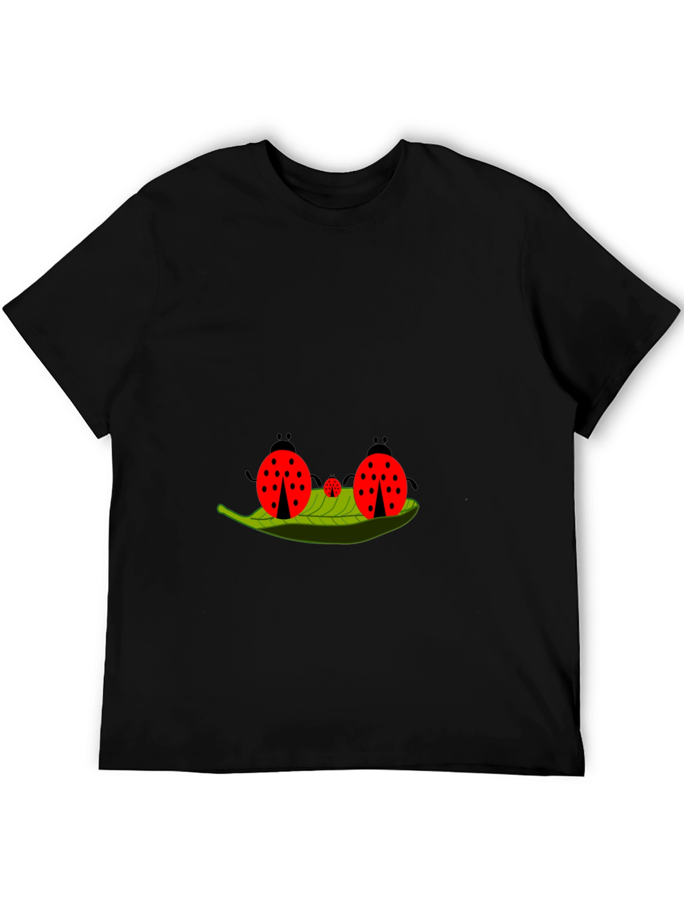 Ladybug Family Graphic Tee - Black Cotton T-Shirt