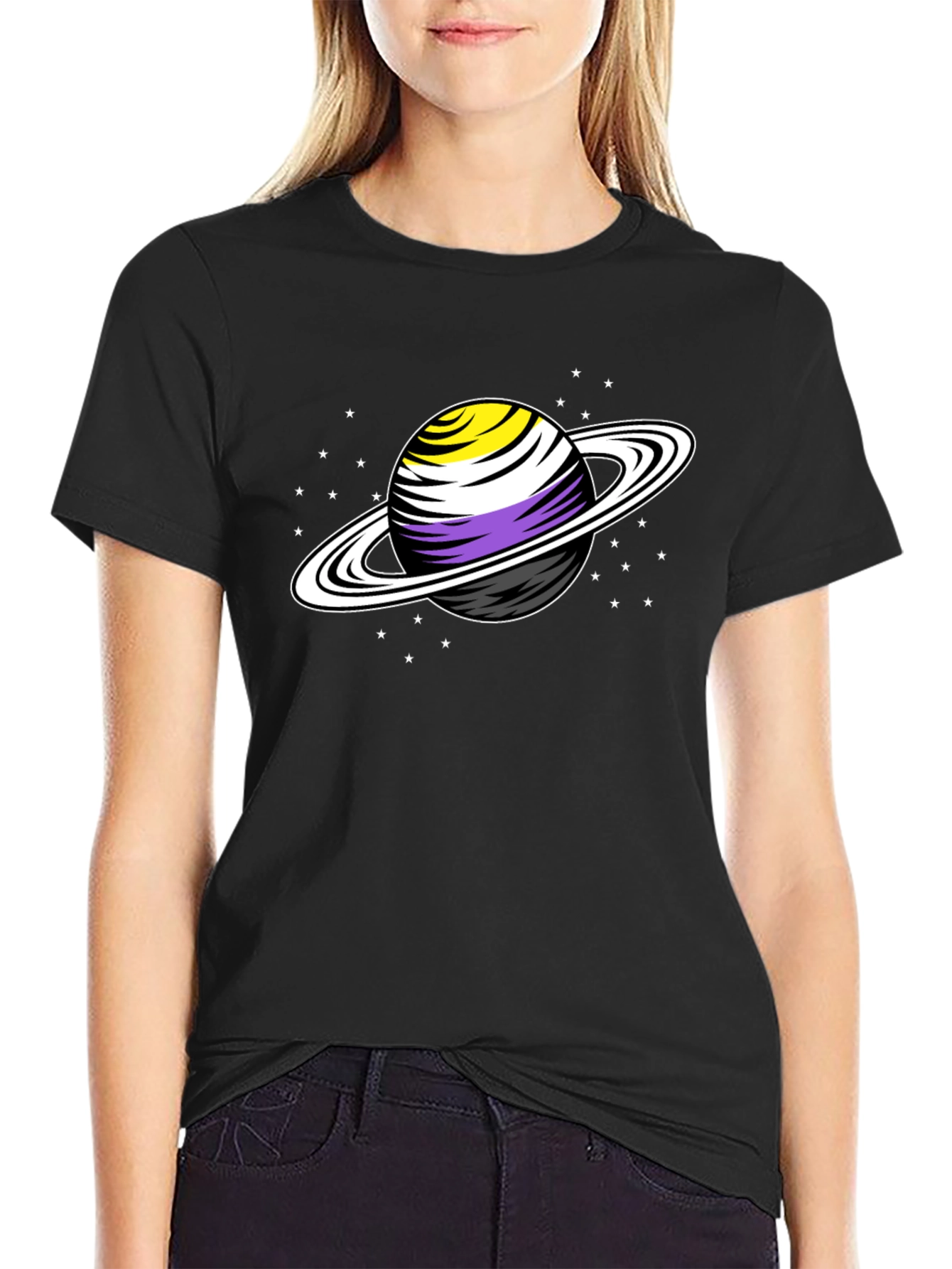 Nonbinary Pride Saturn T-Shirt - Stylish Graphic Tee