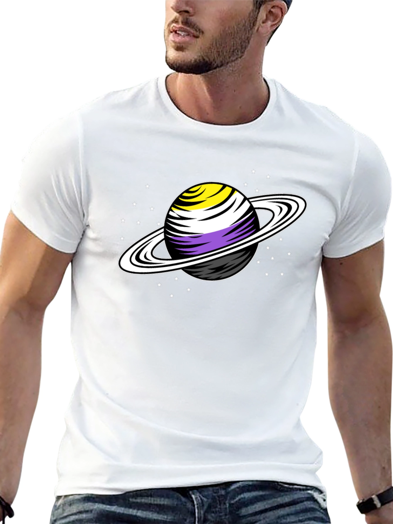 Nonbinary Pride Saturn T-Shirt - Stylish Graphic Tee