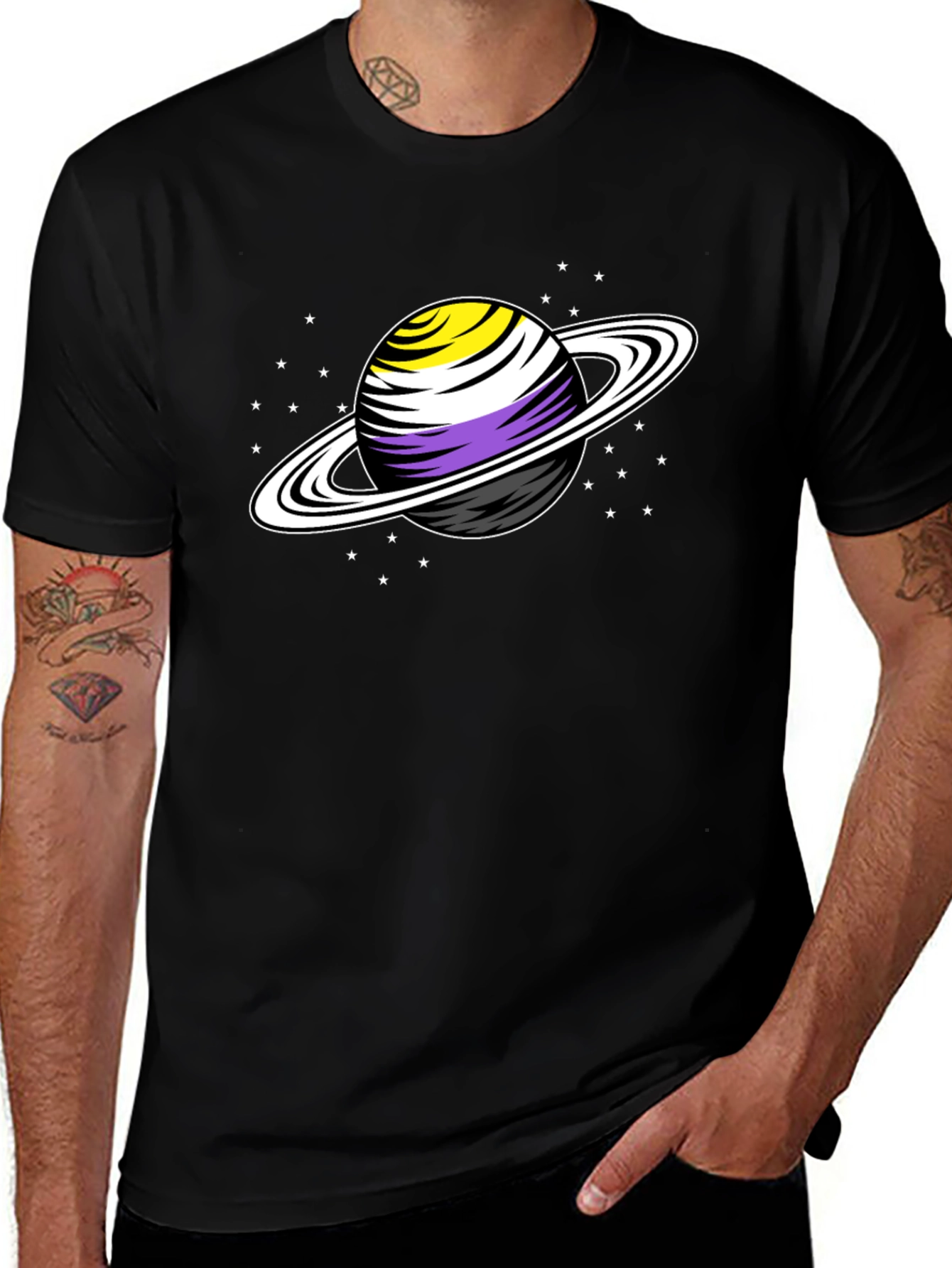 Nonbinary Pride Saturn T-Shirt - Stylish Graphic Tee