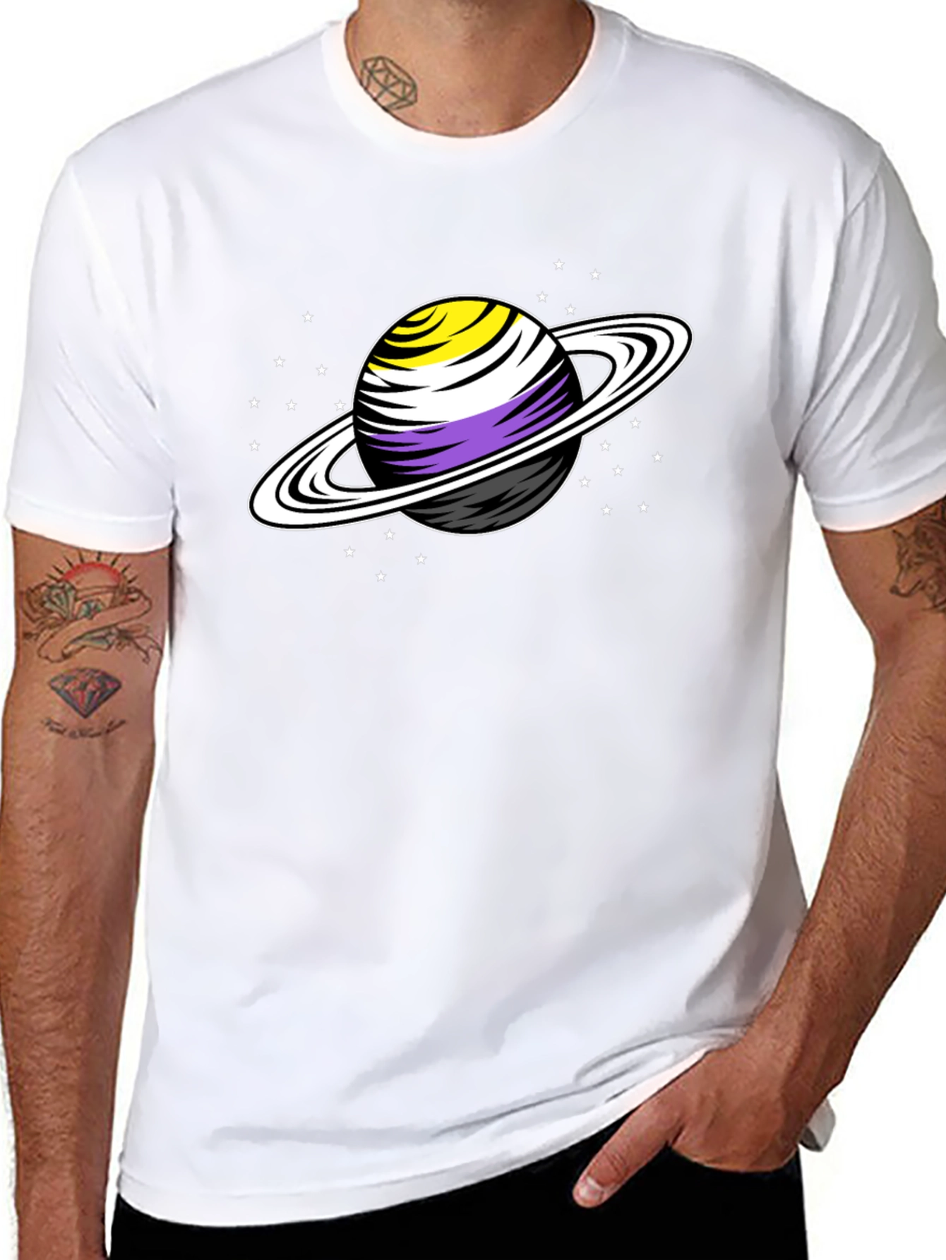 Nonbinary Pride Saturn T-Shirt - Stylish Graphic Tee