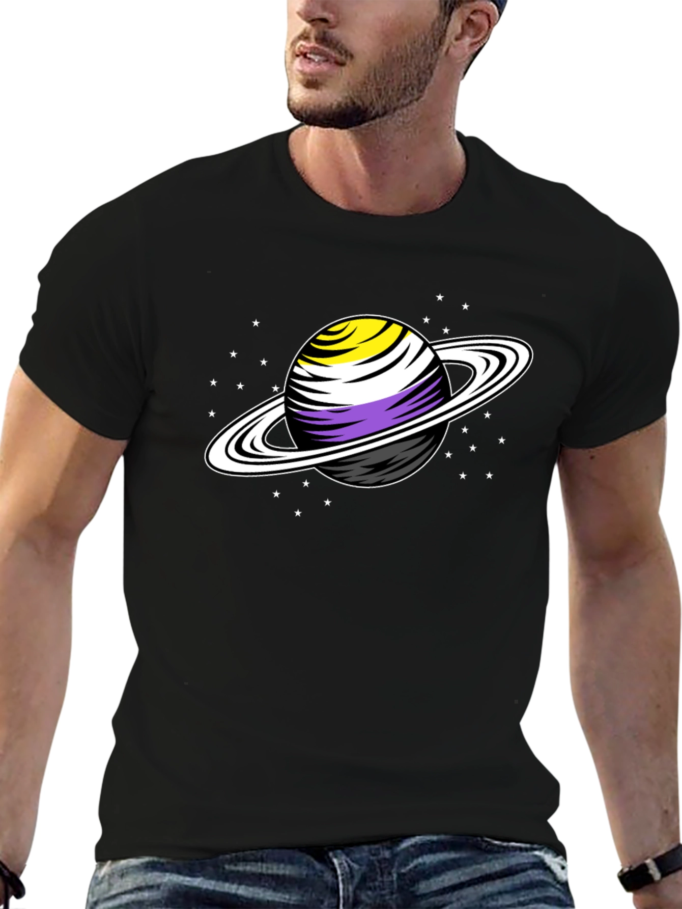 Nonbinary Pride Saturn T-Shirt - Stylish Graphic Tee