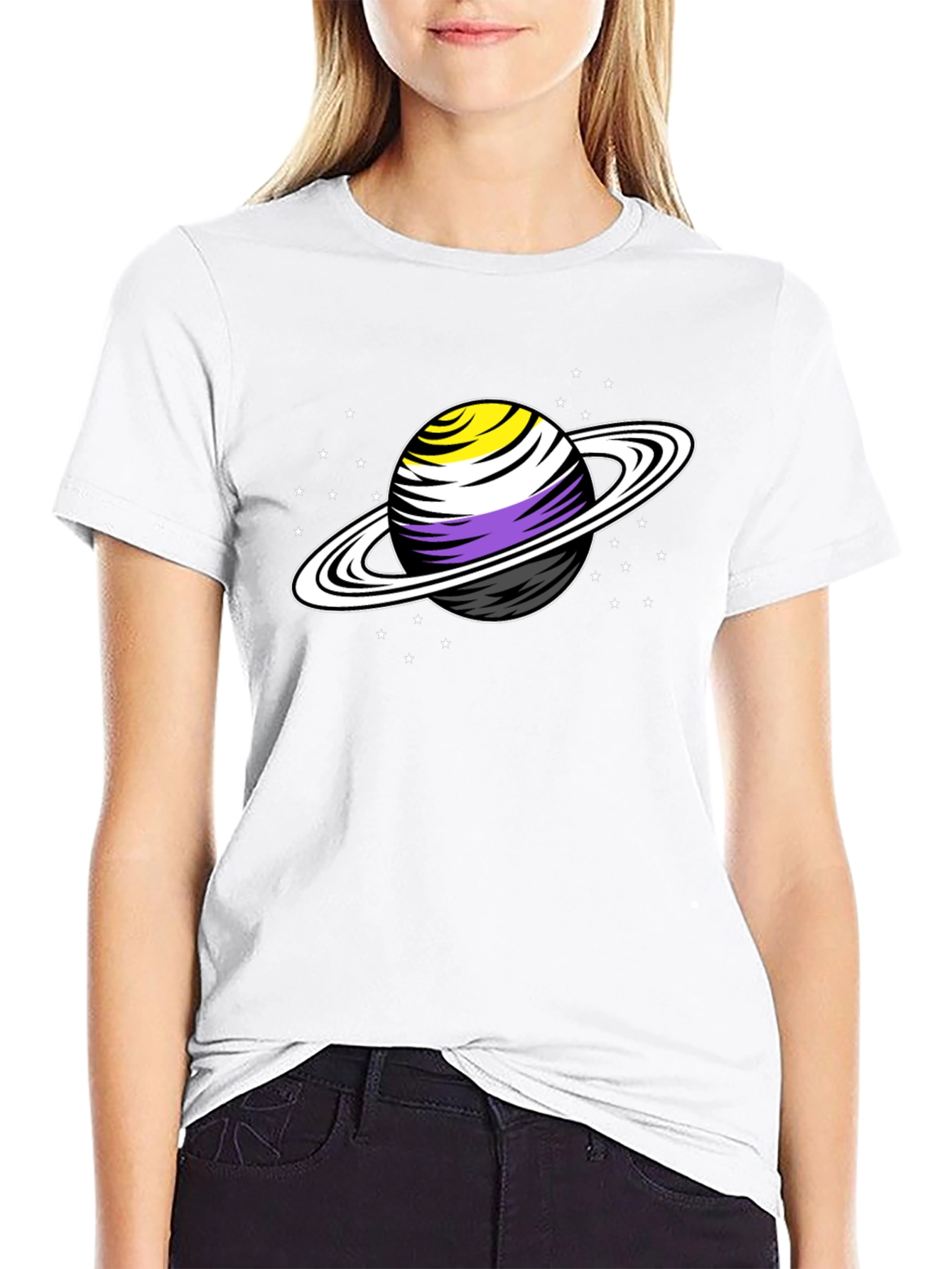 Nonbinary Pride Saturn T-Shirt - Stylish Graphic Tee