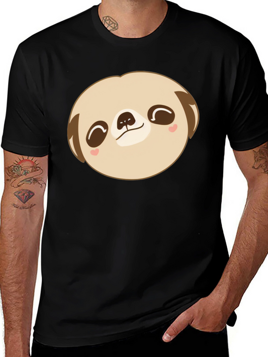 Cute Sloth Face Graphic Black T-Shirt