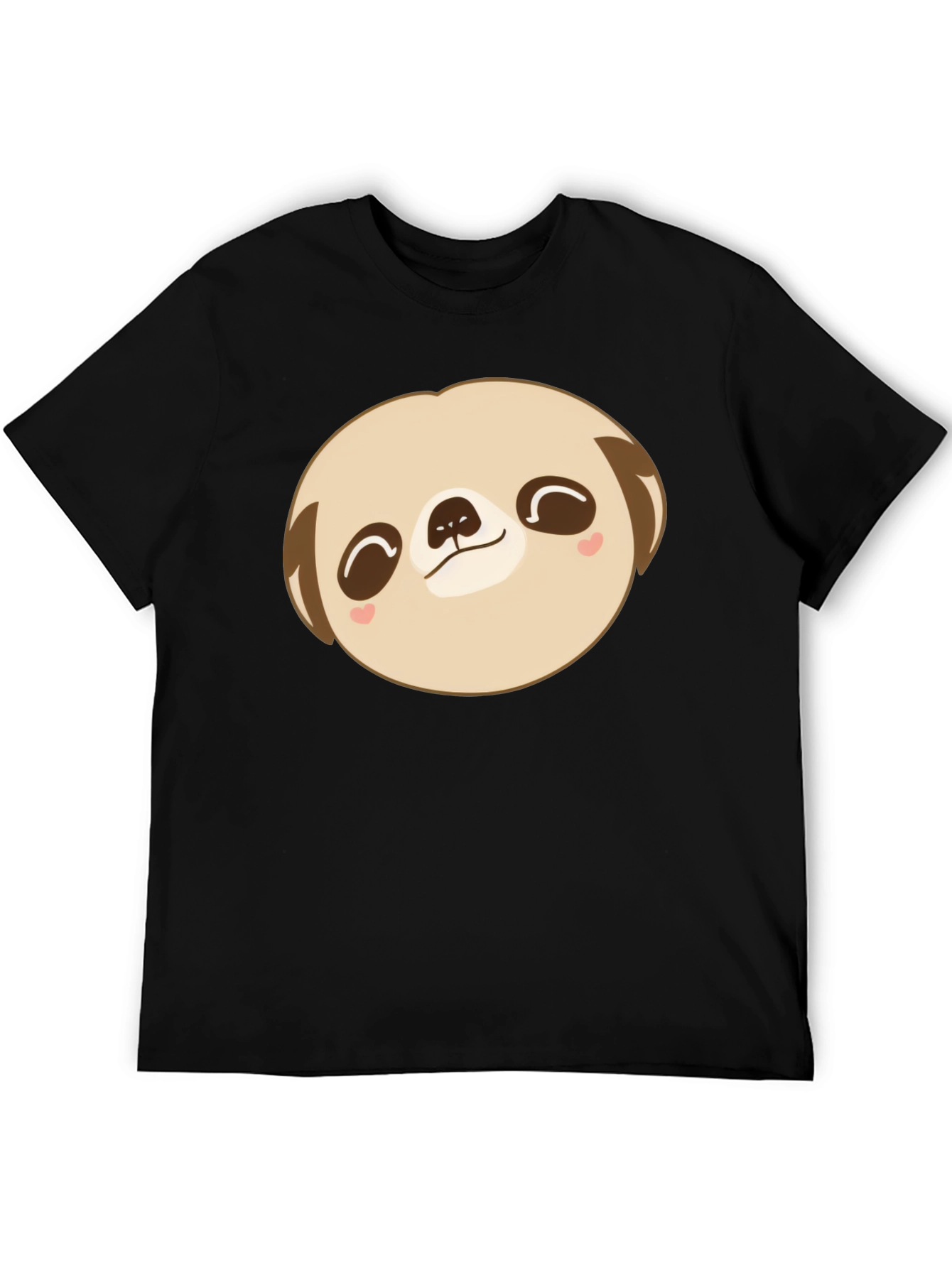 Cute Sloth Face Graphic Black T-Shirt