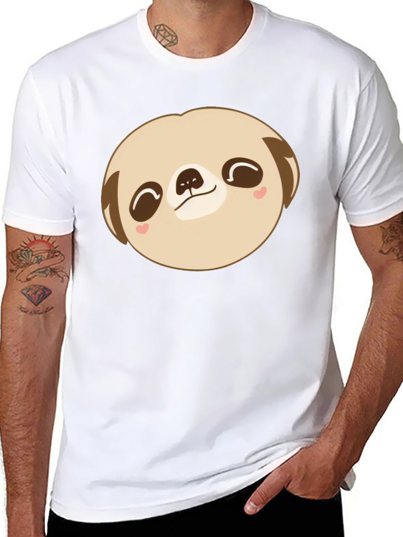 Cute Sloth Face Graphic Black T-Shirt