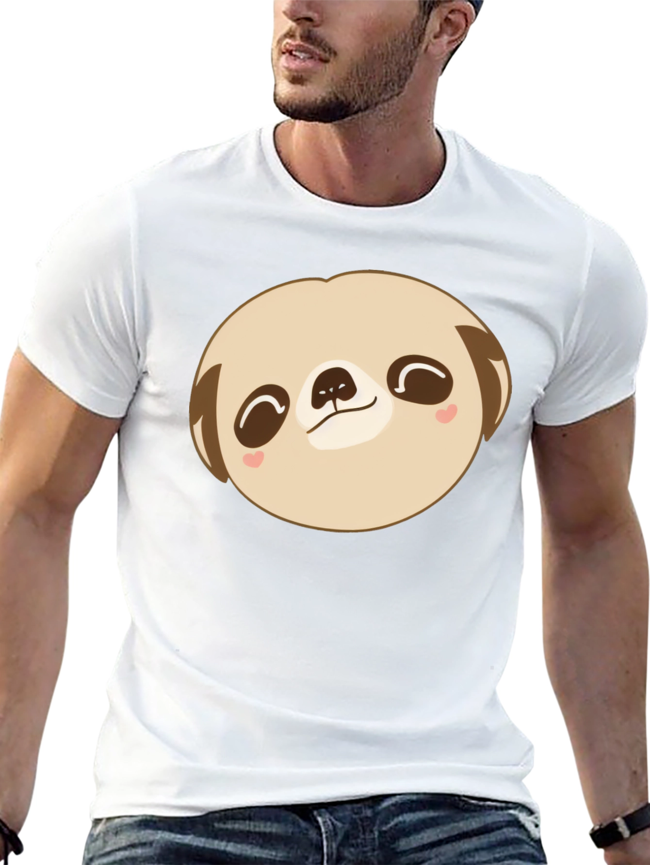 Cute Sloth Face Graphic Black T-Shirt