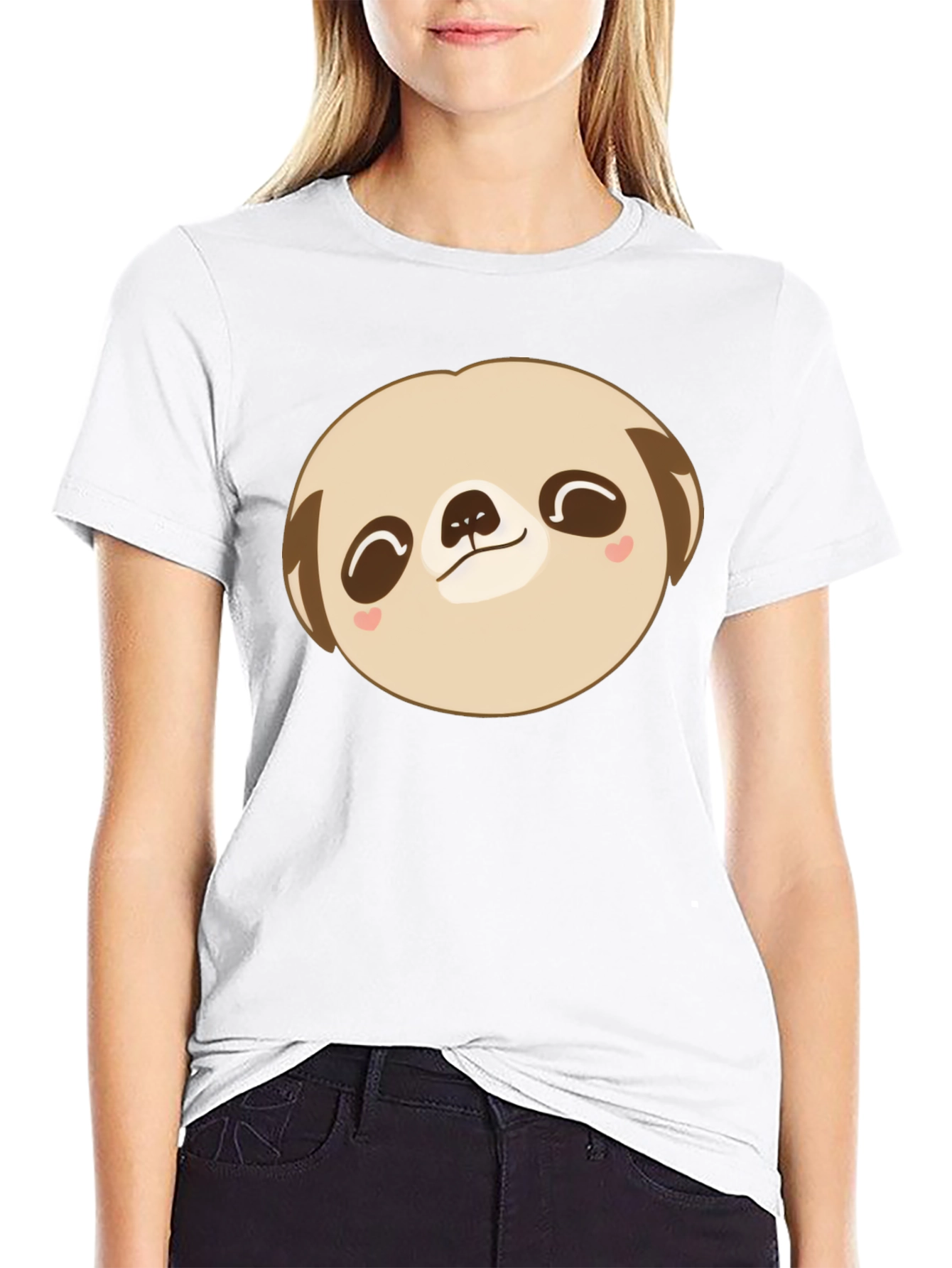 Cute Sloth Face Graphic Black T-Shirt