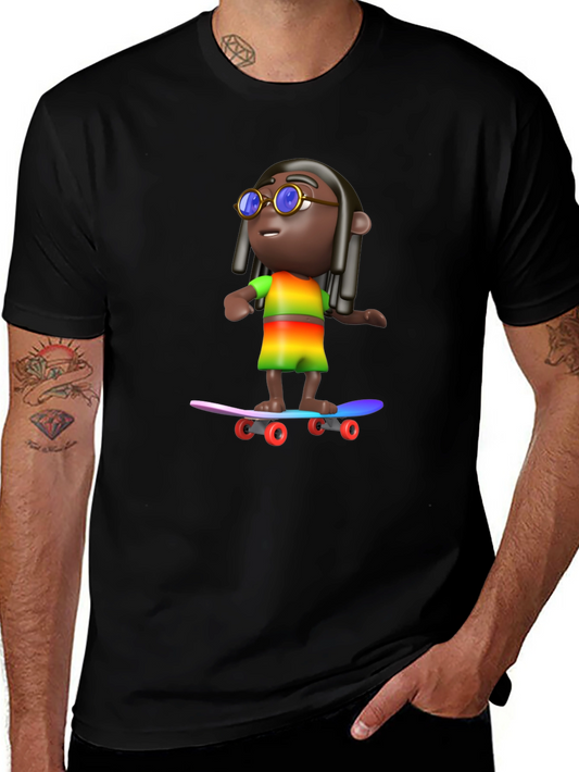 Cool 3D Cartoon Character On Skateboard Graphic Tee