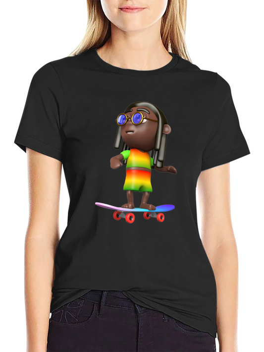 Cool 3D Cartoon Character On Skateboard Graphic Tee