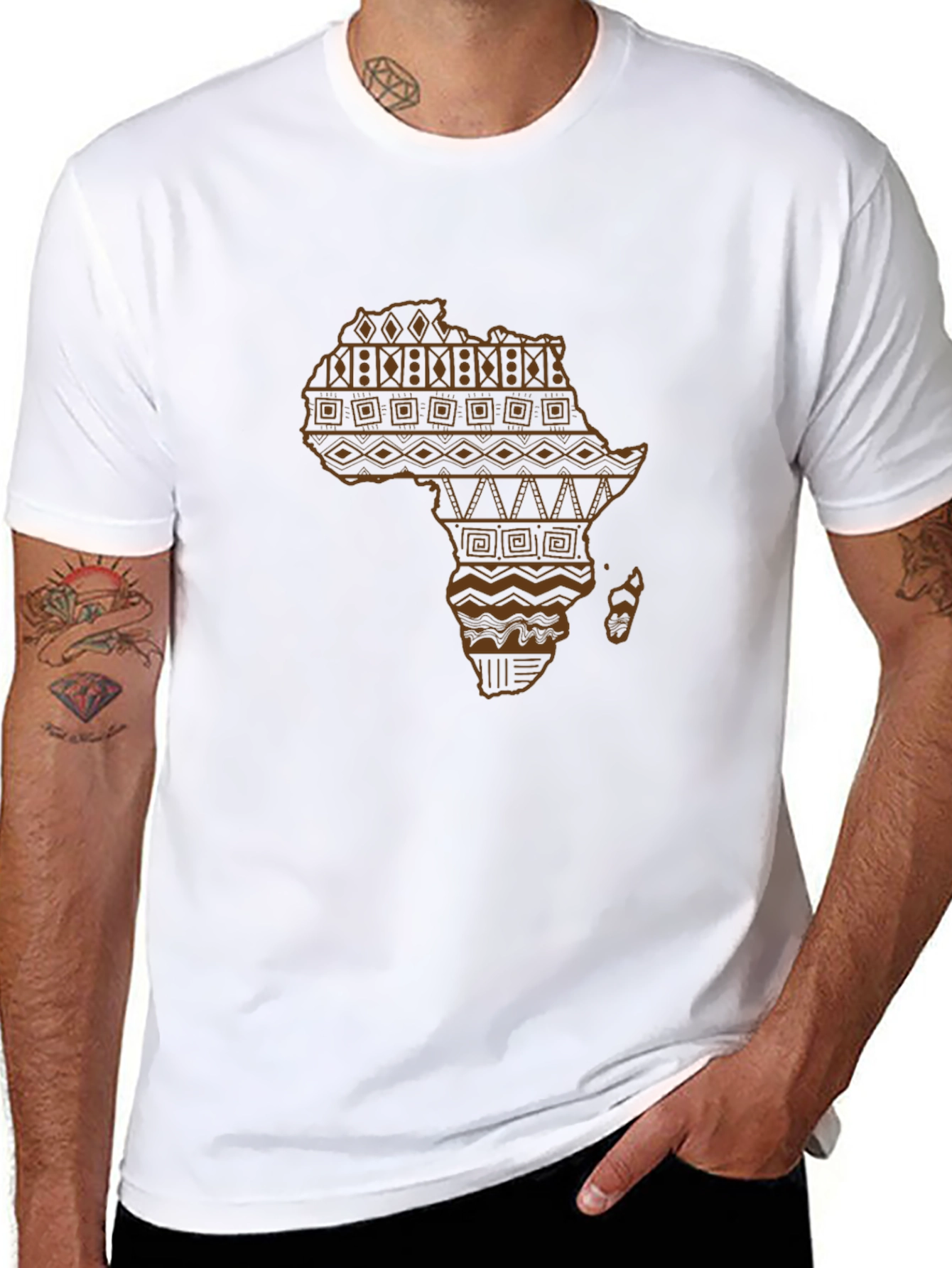 African Continent Patterned Black T-Shirt